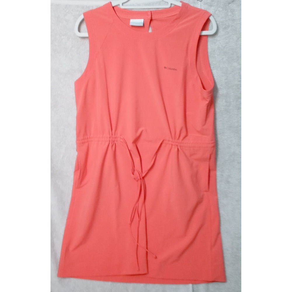 Columbia Women's  Sz L Sleeveless Omni-Shield Dress Coral Waist Tie Bogata Bay